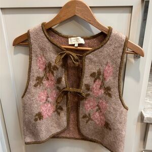 Sezane Pink Floral Wool Blend Cropped Vest-  Sezane pepy cardigan